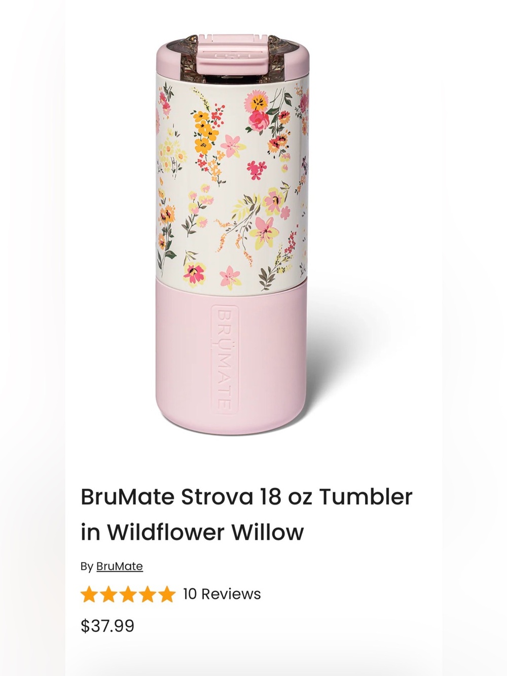 BruMate Strova 18 oz Tumbler - Wildflower Willow (Pink)